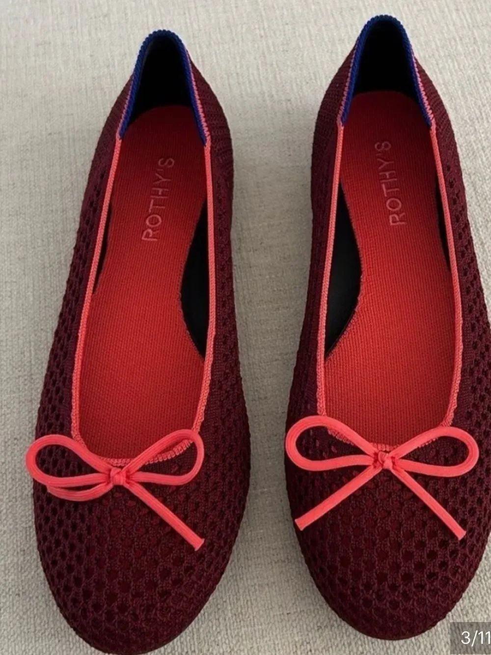 Rothy's Women's The Ballet Flat With Bows in Berry Mesh, Size 9, NWOT